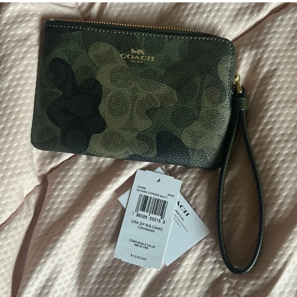 Coach Green and Black Patterned Wristlet